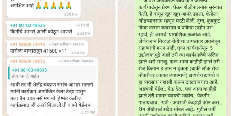 अॅग्रोवर्ल्डच्या कार्यशाळेचे फलित… प्रत्येक कार्यशाळेतून गावागावात “समाधान” यांच्यासारखे किमान 5 शेतीपूरक तसेच प्रक्रिया उद्योजक उभे करणे हेच उद्दिष्ट.. 🤝 🌱