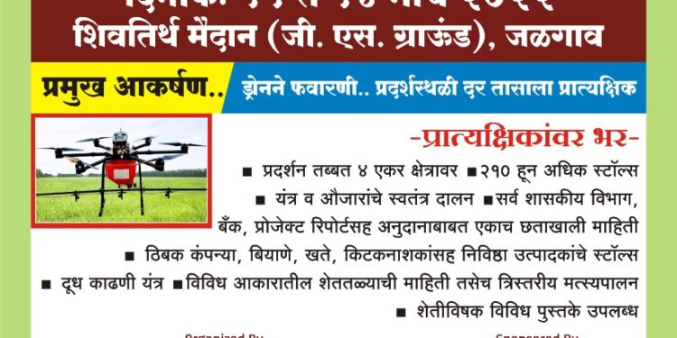 अॅग्रोवर्ल्ड कृषी प्रदर्शनातील प्रमुख आकर्षण.. ड्रोनने फवारणी.. प्रदर्शस्थळी दर तासाला प्रात्यक्षिक… खान्देशात प्रथमच…