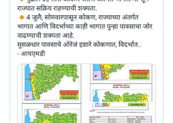उद्यापासून राज्यात सर्वत्र जोरदार पाऊस – “आयएमडी”चा अंदाज; दाते पंचांगानुसारही आता सर्व नक्षत्रात चांगला पाऊस