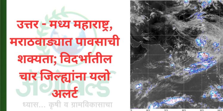 उत्तर – मध्य महाराष्ट्र, मराठवाड्यात पावसाची शक्यता; विदर्भातील चार जिल्ह्यांना यलो अलर्ट