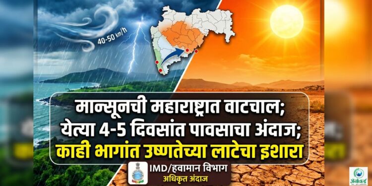 मान्सूनची महाराष्ट्रात वाटचाल सुरू; येत्या 4-5 दिवसांत पावसाचा अंदाज; काही भागांत उष्णतेच्या लाटेचा इशारा