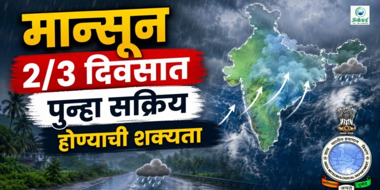 मान्सून 2/3 दिवसात पुन्हा सक्रिय होण्याची शक्यता
