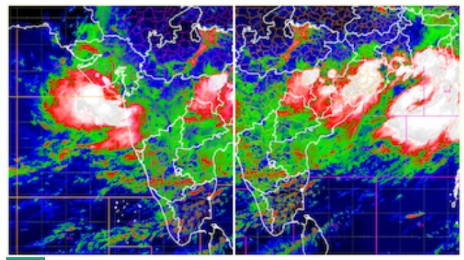 इस्रोच्या नवीन INSAT-3DR उपग्रहाने टिपलेल्या छायाचित्रांमधून अरबी समुद्र आणि बंगालच्या उपसागरावर दोन विशाल मान्सून प्रणाली एकाचवेळी कार्यरत असल्याचे दिसून येते. हे कमी दाबाचे पट्टे (लो प्रेशर एरिया) एकत्रित पाऊस बरसवत आहेत!